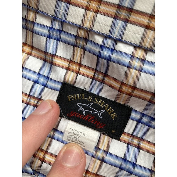 Paul & Shark Yachting Shirt Long Sleeve Button Up Plaid Sz Medium Made In Italy - Picture 8 of 11